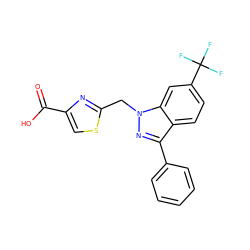 O=C(O)c1csc(Cn2nc(-c3ccccc3)c3ccc(C(F)(F)F)cc32)n1 ZINC000149893140