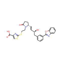 O=C(O)c1csc(SCCN2C(=O)CC[C@@H]2/C=C/[C@@H](O)Cc2cccc(-c3nc4ccccc4o3)c2)n1 ZINC000084725658