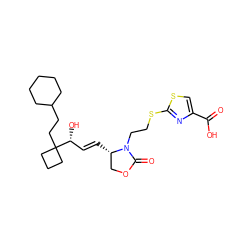 O=C(O)c1csc(SCCN2C(=O)OC[C@@H]2/C=C/[C@@H](O)C2(CCC3CCCCC3)CCC2)n1 ZINC000038310831