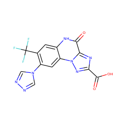 O=C(O)c1nc2c(=O)[nH]c3cc(C(F)(F)F)c(-n4cnnc4)cc3n2n1 ZINC000013532580