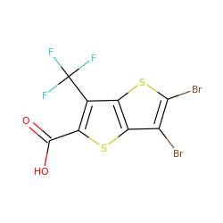 O=C(O)c1sc2c(Br)c(Br)sc2c1C(F)(F)F ZINC000084704761