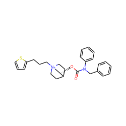 O=C(O[C@H]1C[N+]2(CCCc3cccs3)CCC1CC2)N(Cc1ccccc1)c1ccccc1 ZINC000071340673