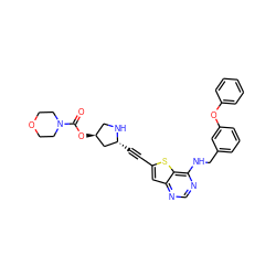 O=C(O[C@H]1CN[C@H](C#Cc2cc3ncnc(NCc4cccc(Oc5ccccc5)c4)c3s2)C1)N1CCOCC1 ZINC000044352517