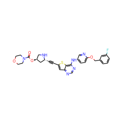 O=C(O[C@H]1CN[C@H](C#Cc2cc3ncnc(Nc4ccc(OCc5cccc(F)c5)nc4)c3s2)C1)N1CCOCC1 ZINC000044351140