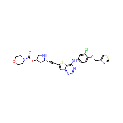 O=C(O[C@H]1CN[C@H](C#Cc2cc3ncnc(Nc4ccc(OCc5cscn5)c(Cl)c4)c3s2)C1)N1CCOCC1 ZINC000042835035