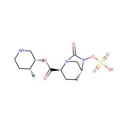 O=C(O[C@H]1CNCC[C@H]1F)[C@@H]1CC[C@@H]2CN1C(=O)N2OS(=O)(=O)O ZINC000096168655