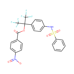 O=C(OC(c1ccc(NS(=O)(=O)c2ccccc2)cc1)(C(F)(F)F)C(F)(F)F)c1ccc([N+](=O)[O-])cc1 ZINC000003170763