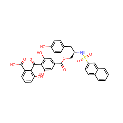 O=C(OC[C@@H](Cc1ccc(O)cc1)NS(=O)(=O)c1ccc2ccccc2c1)c1cc(O)c(C(=O)c2c(O)cccc2C(=O)O)c(O)c1 ZINC000027563908