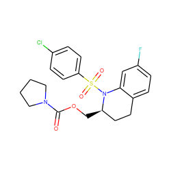 O=C(OC[C@@H]1CCc2ccc(F)cc2N1S(=O)(=O)c1ccc(Cl)cc1)N1CCCC1 ZINC000028816462