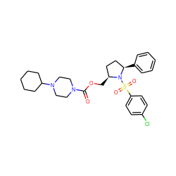 O=C(OC[C@H]1CC[C@@H](c2ccccc2)N1S(=O)(=O)c1ccc(Cl)cc1)N1CCN(C2CCCCC2)CC1 ZINC000028704285