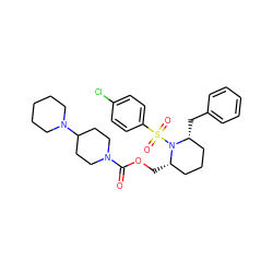 O=C(OC[C@H]1CCC[C@@H](Cc2ccccc2)N1S(=O)(=O)c1ccc(Cl)cc1)N1CCC(N2CCCCC2)CC1 ZINC000028816490