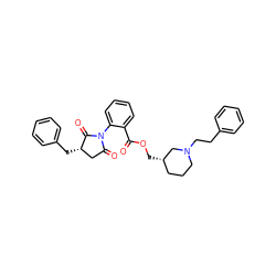 O=C(OC[C@H]1CCCN(CCc2ccccc2)C1)c1ccccc1N1C(=O)C[C@H](Cc2ccccc2)C1=O ZINC000082153468