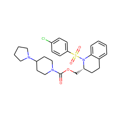 O=C(OC[C@H]1CCc2ccccc2N1S(=O)(=O)c1ccc(Cl)cc1)N1CCC(N2CCCC2)CC1 ZINC000028880317