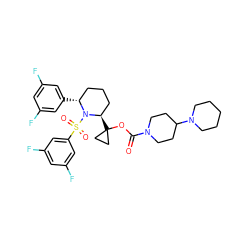 O=C(OC1([C@@H]2CCC[C@@H](c3cc(F)cc(F)c3)N2S(=O)(=O)c2cc(F)cc(F)c2)CC1)N1CCC(N2CCCCC2)CC1 ZINC000028879733