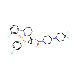 O=C(OC1([C@@H]2CCC[C@@H](c3cccc(F)c3)N2S(=O)(=O)c2ccc(Cl)cc2)CC1)N1CCC(N2CCC(F)(F)CC2)CC1 ZINC000028879507