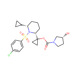 O=C(OC1([C@H]2CCC[C@@H](C3CC3)N2S(=O)(=O)c2ccc(Cl)cc2)CC1)N1CC[C@@H](O)C1 ZINC000028827231