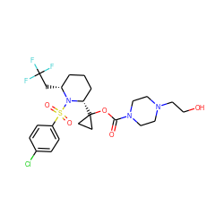 O=C(OC1([C@H]2CCC[C@@H](CC(F)(F)F)N2S(=O)(=O)c2ccc(Cl)cc2)CC1)N1CCN(CCO)CC1 ZINC000028827229