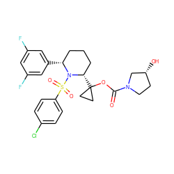 O=C(OC1([C@H]2CCC[C@@H](c3cc(F)cc(F)c3)N2S(=O)(=O)c2ccc(Cl)cc2)CC1)N1CC[C@@H](O)C1 ZINC000028827230