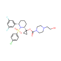 O=C(OC1([C@H]2CCC[C@@H](c3cc(F)cc(F)c3)N2S(=O)(=O)c2ccc(Cl)cc2)CC1)N1CCN(CCO)CC1 ZINC000028827203