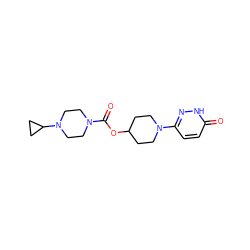 O=C(OC1CCN(c2ccc(=O)[nH]n2)CC1)N1CCN(C2CC2)CC1 ZINC000206786342