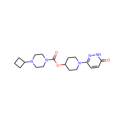 O=C(OC1CCN(c2ccc(=O)[nH]n2)CC1)N1CCN(C2CCC2)CC1 ZINC000206786162