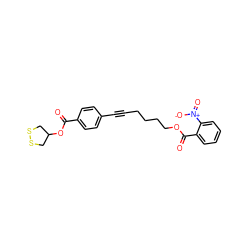 O=C(OC1CSSC1)c1ccc(C#CCCCCOC(=O)c2ccccc2[N+](=O)[O-])cc1 ZINC000299866154