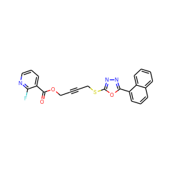 O=C(OCC#CCSc1nnc(-c2cccc3ccccc23)o1)c1cccnc1F ZINC000064527876