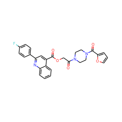 O=C(OCC(=O)N1CCN(C(=O)c2ccco2)CC1)c1cc(-c2ccc(F)cc2)nc2ccccc12 ZINC000003215799