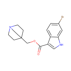 O=C(OCC12CCN(CC1)CC2)c1c[nH]c2cc(Br)ccc12 ZINC001772597192