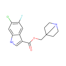 O=C(OCC12CCN(CC1)CC2)c1c[nH]c2cc(Cl)c(F)cc12 ZINC001772616104