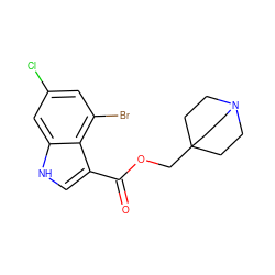 O=C(OCC12CCN(CC1)CC2)c1c[nH]c2cc(Cl)cc(Br)c12 ZINC001772604594