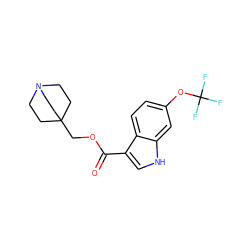 O=C(OCC12CCN(CC1)CC2)c1c[nH]c2cc(OC(F)(F)F)ccc12 ZINC001772625821