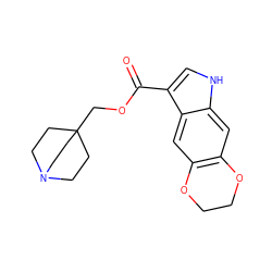 O=C(OCC12CCN(CC1)CC2)c1c[nH]c2cc3c(cc12)OCCO3 ZINC001772654622