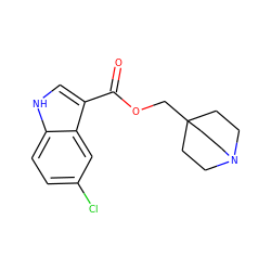 O=C(OCC12CCN(CC1)CC2)c1c[nH]c2ccc(Cl)cc12 ZINC000043204739