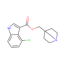 O=C(OCC12CCN(CC1)CC2)c1c[nH]c2cccc(Cl)c12 ZINC001772613034