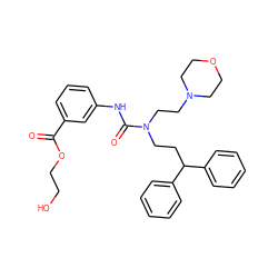 O=C(OCCO)c1cccc(NC(=O)N(CCC(c2ccccc2)c2ccccc2)CCN2CCOCC2)c1 ZINC000095605281