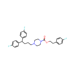 O=C(OCCc1ccc(F)cc1)N1CCN(CCCC(c2ccc(F)cc2)c2ccc(F)cc2)CC1 ZINC000013864327