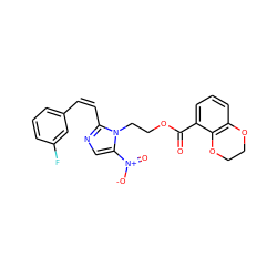 O=C(OCCn1c([N+](=O)[O-])cnc1/C=C\c1cccc(F)c1)c1cccc2c1OCCO2 ZINC000169337258