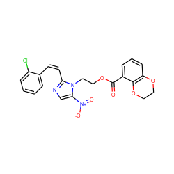 O=C(OCCn1c([N+](=O)[O-])cnc1/C=C\c1ccccc1Cl)c1cccc2c1OCCO2 ZINC000169333371