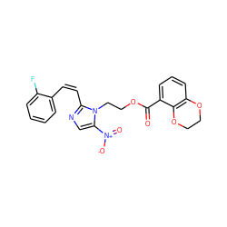 O=C(OCCn1c([N+](=O)[O-])cnc1/C=C\c1ccccc1F)c1cccc2c1OCCO2 ZINC000169337255