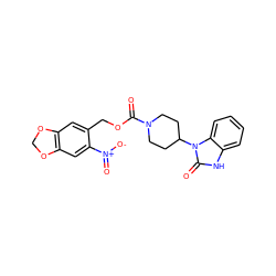 O=C(OCc1cc2c(cc1[N+](=O)[O-])OCO2)N1CCC(n2c(=O)[nH]c3ccccc32)CC1 ZINC000013864288