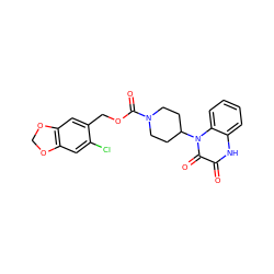 O=C(OCc1cc2c(cc1Cl)OCO2)N1CCC(n2c(=O)c(=O)[nH]c3ccccc32)CC1 ZINC000013864293