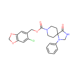 O=C(OCc1cc2c(cc1Cl)OCO2)N1CCC2(CC1)C(=O)NCN2c1ccccc1 ZINC000013864306