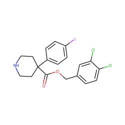 O=C(OCc1ccc(Cl)c(Cl)c1)C1(c2ccc(I)cc2)CCNCC1 ZINC000064559201