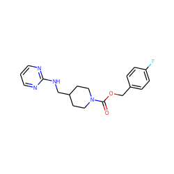 O=C(OCc1ccc(F)cc1)N1CCC(CNc2ncccn2)CC1 ZINC000035259153