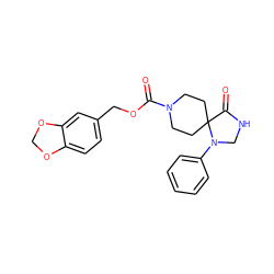 O=C(OCc1ccc2c(c1)OCO2)N1CCC2(CC1)C(=O)NCN2c1ccccc1 ZINC000013864307