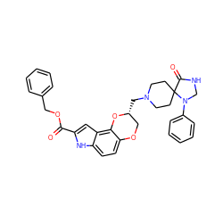 O=C(OCc1ccccc1)c1cc2c3c(ccc2[nH]1)OC[C@@H](CN1CCC2(CC1)C(=O)NCN2c1ccccc1)O3 ZINC000026834937