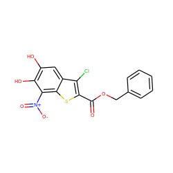 O=C(OCc1ccccc1)c1sc2c([N+](=O)[O-])c(O)c(O)cc2c1Cl ZINC000049068034