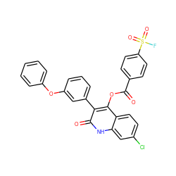 O=C(Oc1c(-c2cccc(Oc3ccccc3)c2)c(=O)[nH]c2cc(Cl)ccc12)c1ccc(S(=O)(=O)F)cc1 ZINC000036294543