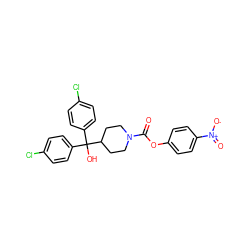 O=C(Oc1ccc([N+](=O)[O-])cc1)N1CCC(C(O)(c2ccc(Cl)cc2)c2ccc(Cl)cc2)CC1 ZINC000049762449